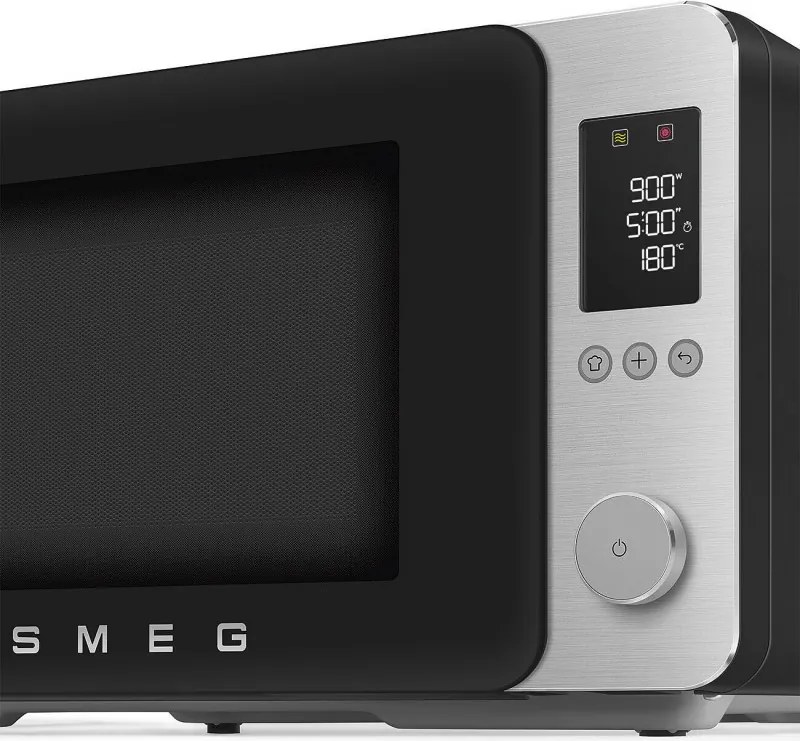 Cuptor cu microunde combinat cu aer cald SMEG Collezione MOC02BLMEU, 900 W, 27 l, 25 de programe, închidere lină, setări personalizate, negru mat