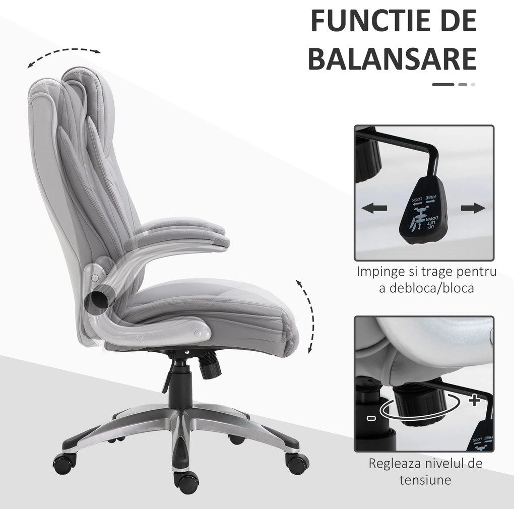 Vinsetto Scaun de Birou Ergonomic cu Căptușeală, Înălțime Reglabilă și 5 Roți Pivotante, 69,5x76x113-121 cm, Gri | Aosom Romania