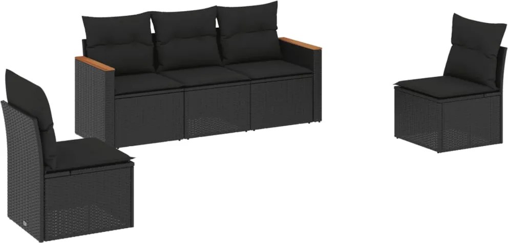 vidaXL Set mobilier de grădină cu perne, 5 piese, negru, poliratan