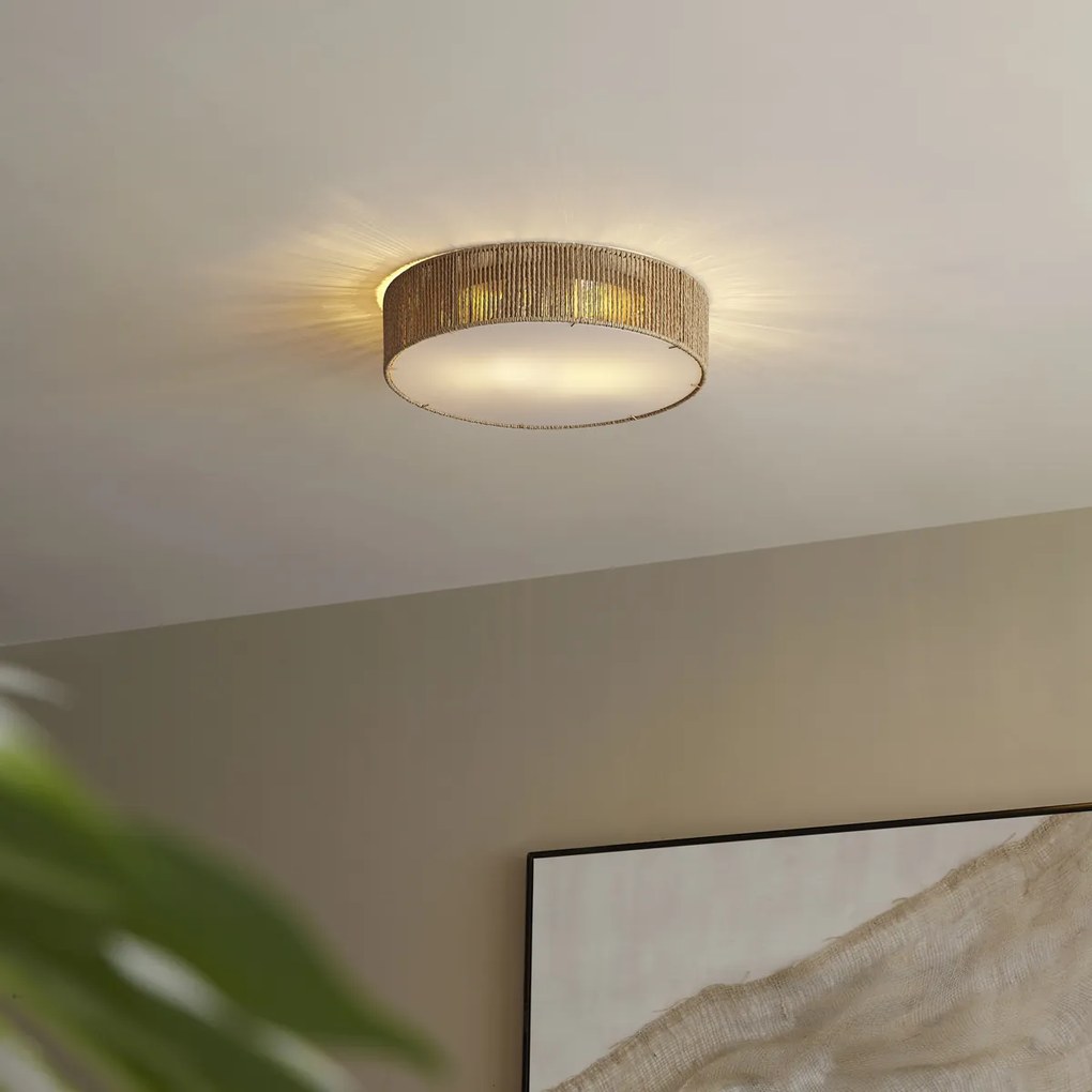 Plafonieră Japandi naturală cu abajur 38cm 2 lumini - Luz