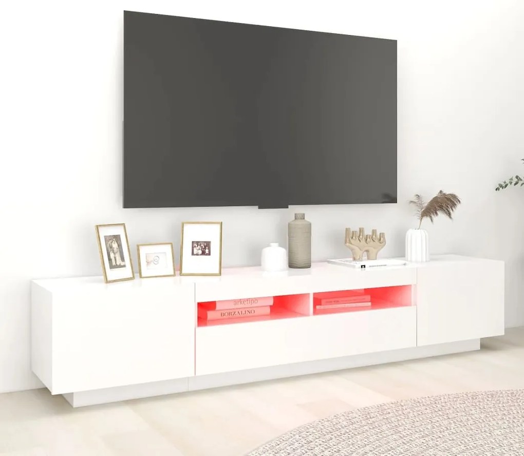 Comoda TV cu lumini LED, alb, 200x35x40cm
