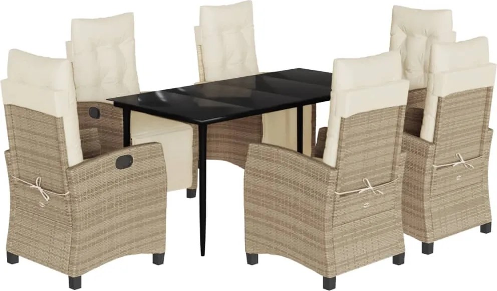 vidaXL Set de masă pentru grădină, 7 piese, cu perne, bej, poliratan