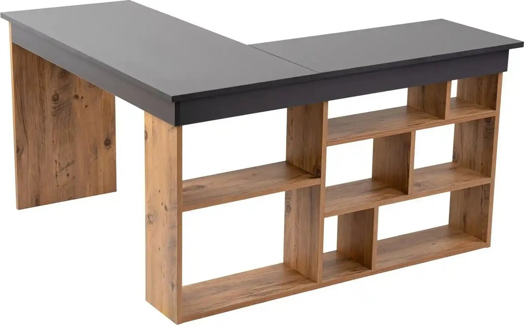 Birou VESPER, gri antracit/pin atlantic, PAL melaminat, 130x120x72 cm