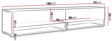 Dulap TV de perete Adenuk 140 MDF (Negru + Negru) (cu iluminat LED RGB). 1106329