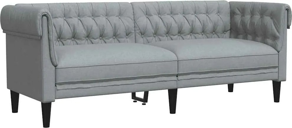 vidaXL Canapea Chesterfield cu 3 locuri, gri deschis, material textil