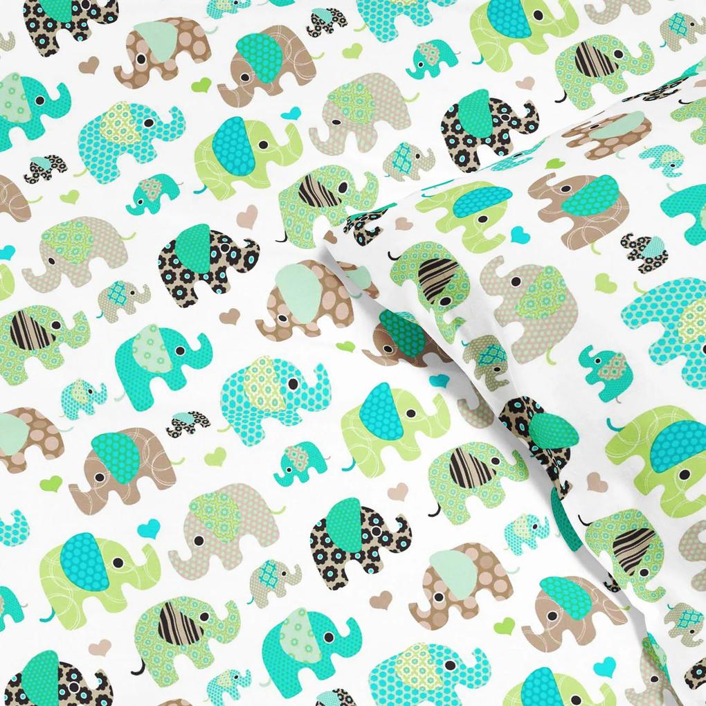 Goldea lenjerie de pat pentru copii din 100% bumbac - elefanți verzi și albaștri 140 x 200 și 50 x 70 cm
