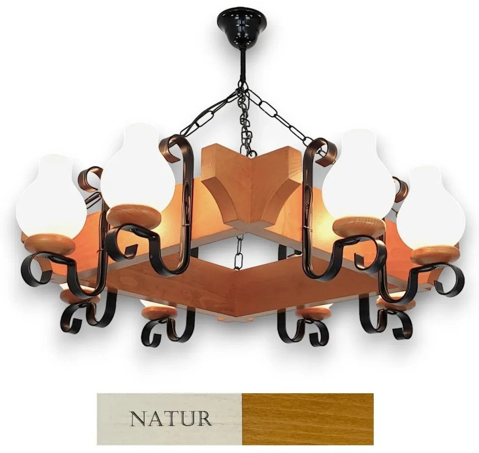 Candelabru rustic fabricat manual din lemn dim.67x67cm, 8 brate Queen WOOD-QU-SP8