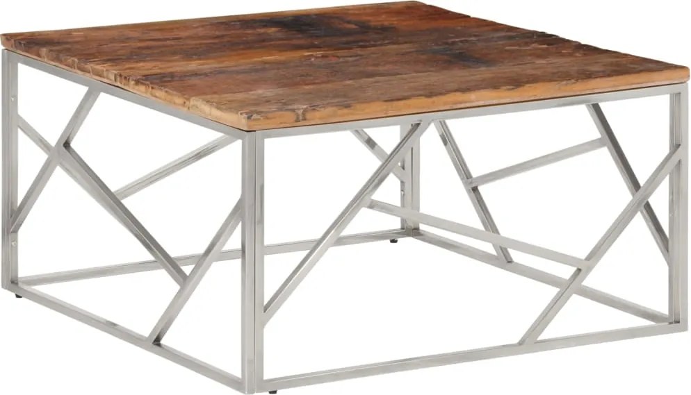 vidaXL Măsuță de cafea oțel inoxidabil argintiu și traverse lemn masiv