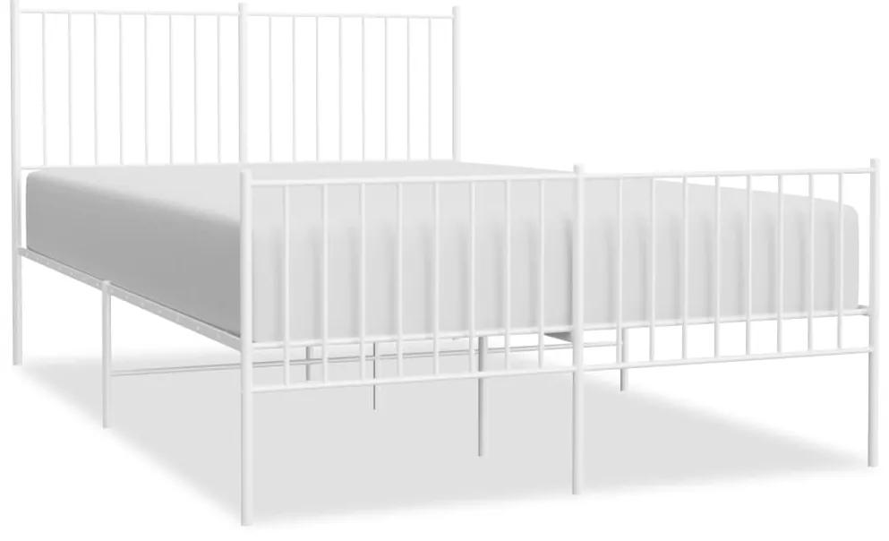 350948 vidaXL Cadru de pat metalic cu tăblie, alb, 135x190 cm