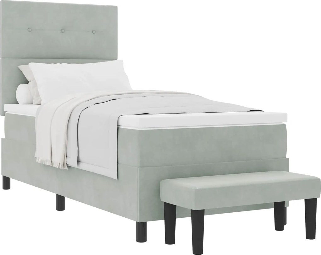 vidaXL Pat cu arcuri cu saltea Gri deschis 90 x 190 cm Catifea