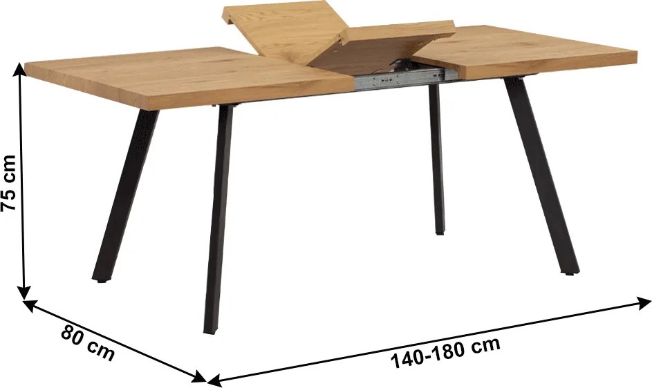 Masă de luat masa, pliabilă, stejar / metal, 140-180x80 cm, AKAIKO