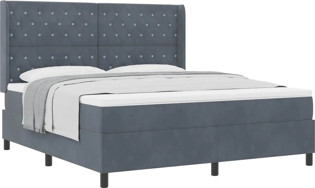 vidaXL Pat cu arcuri cu saltea Gri închis 180 x 200 cm Catifea
