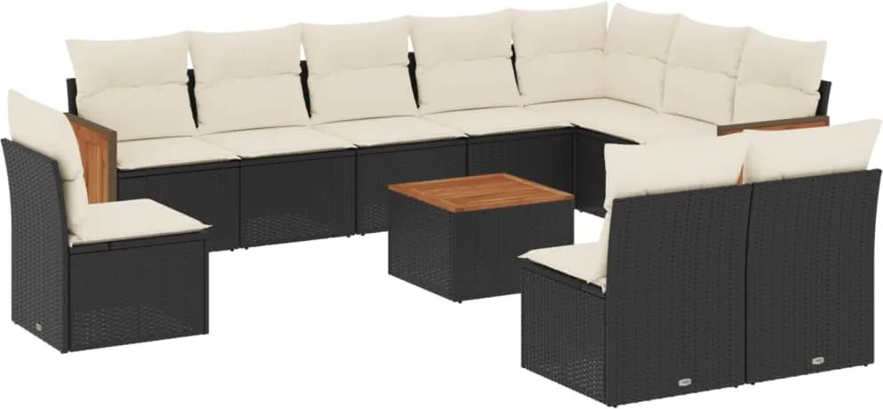 vidaXL Set canapele de grădină cu perne, 11 piese, negru, poliratan