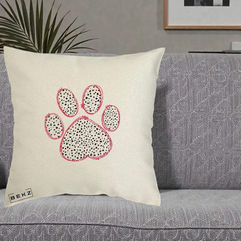 Perna Personalizata Labuta Dalmatian Roz Neon, 40x40 cm, Ecru, Husa Detasabila, Perna Inclusa, BEKZ®