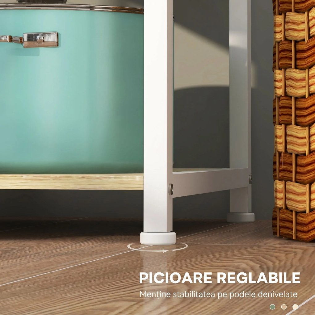 Raft de Bucatarie Cuptor cu Microunde, Dulap de Bucatarie cu 4 Rafturi cu Carlige si Cos Plasa, Lemn si Otel 90x40x84.5cm HOMCOM | Aosom RO