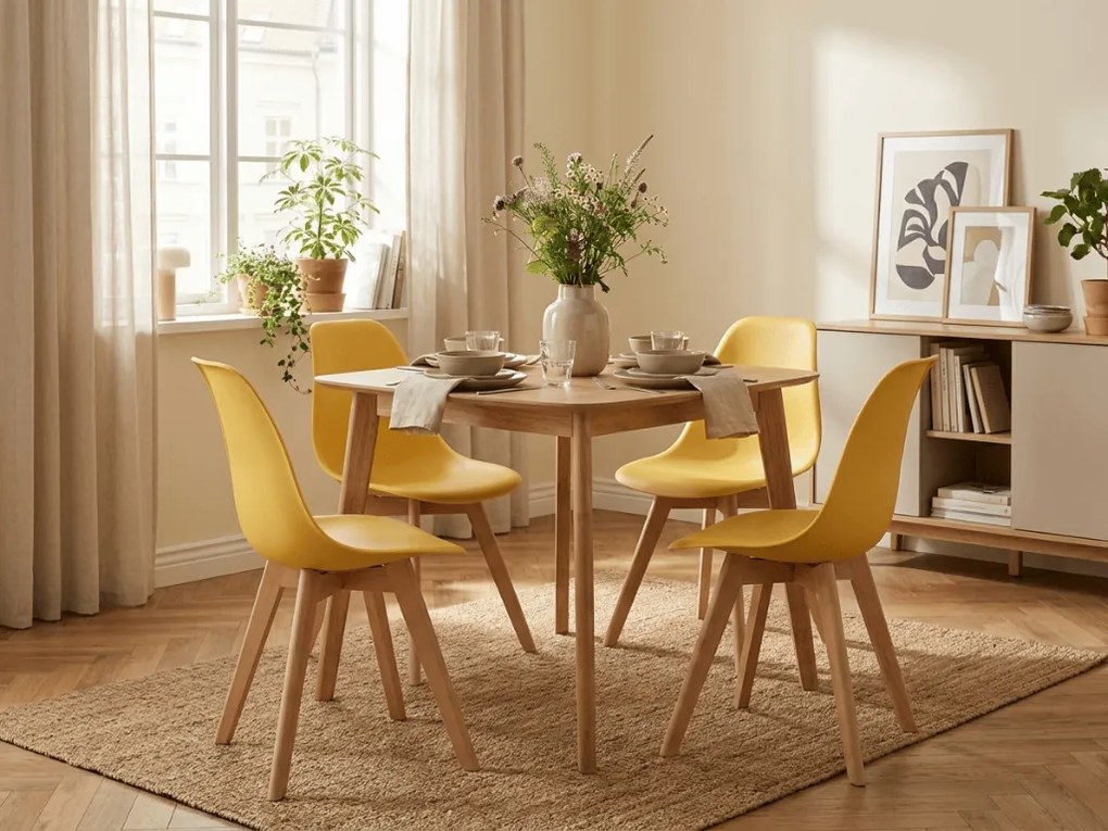 Scaun KITO de culoare mustar cu picioare din lemn de fag