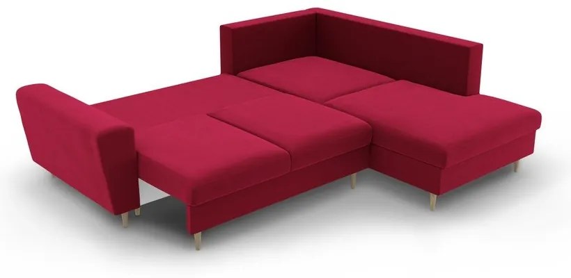Colțar roșu extensibil, cu spațiu de depozitare cu tapițerie din catifea (cu colț pe partea dreaptă-în formă de ”L”) Kyoto – Cosmopolitan Design