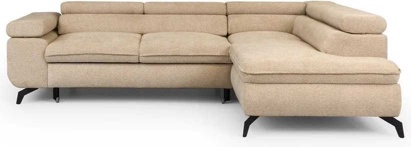 Colțar bej cu tapițerie din chenille (cu colț pe partea dreaptă/în formă de ”L”) Marbeya – Ropez