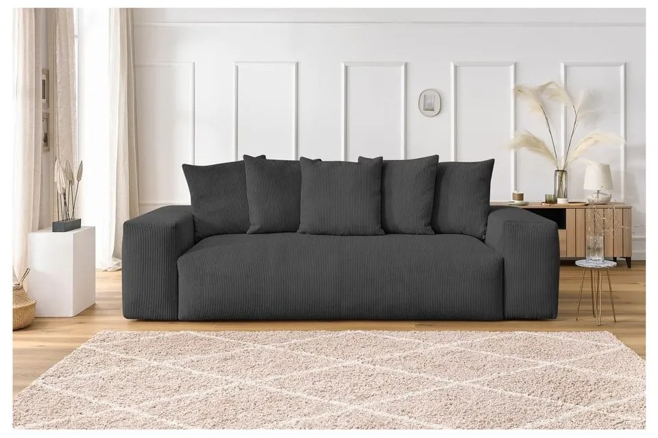 Canapea gri cu tapițerie din catifea reiată 280 cm Voltaire – Bobochic Paris