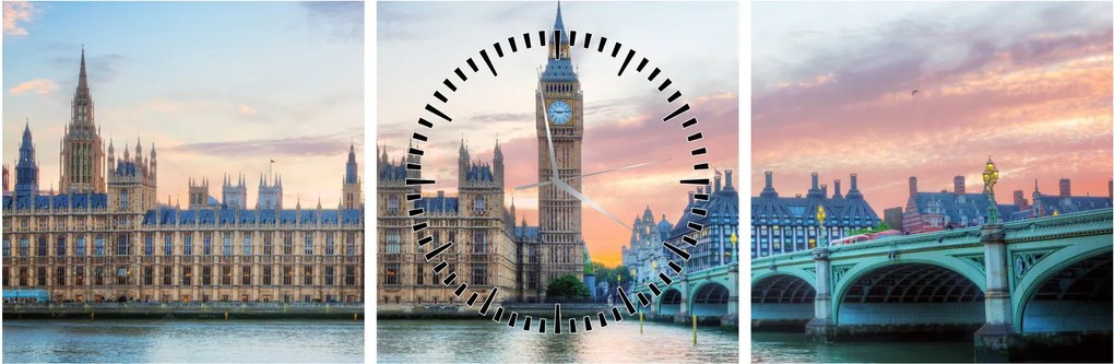 Tablou - Londra în culori pastelate (cu ceas) (90x30 cm)