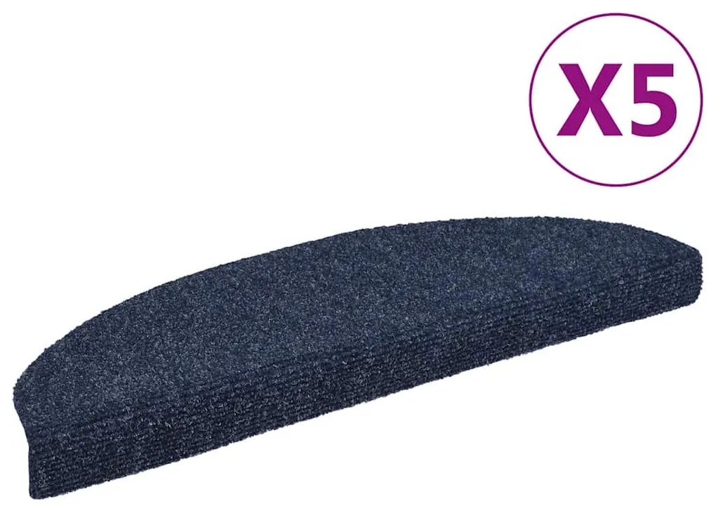 vidaXL Covorașe autoadezive pentru scări, 5 buc., 65x21x4 cm, albastru, semirotunde, mari