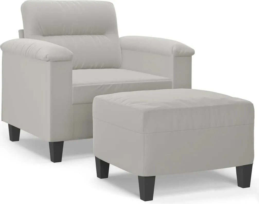 vidaXL Fotoliu canapea cu taburet, gri deschis, 60 cm, microfibră