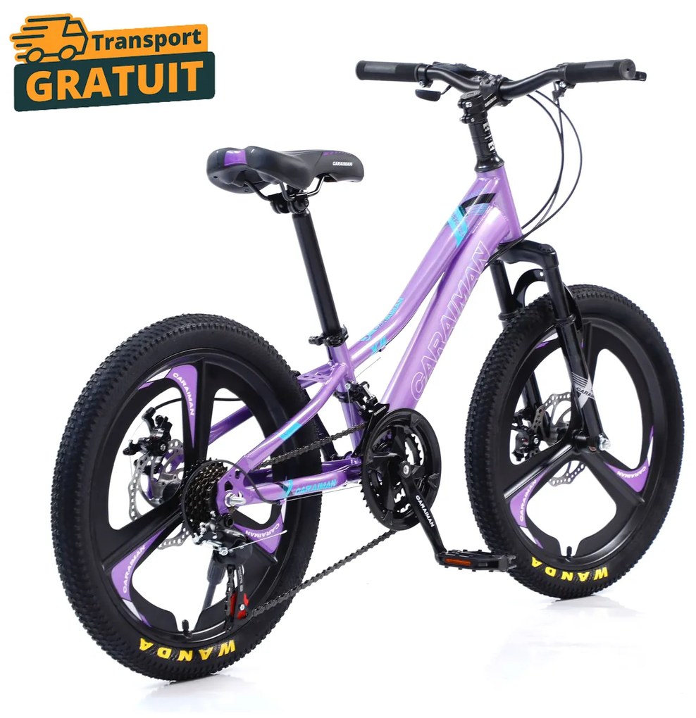 Bicicleta Caraiman, roti 20 inch, cadru otel, frane pe disc, mov