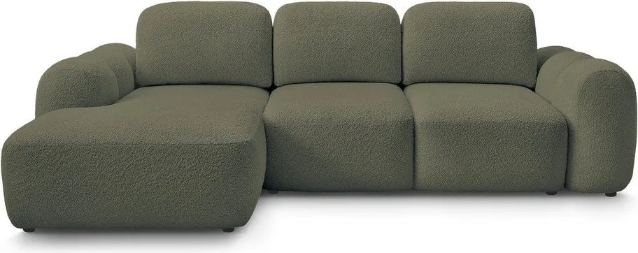 Colțar verde extensibil/cu spațiu de depozitare cu tapițerie din țesătură bouclé (cu colț pe partea stângă/cu șezlong) Montaigne – Bobochic Paris