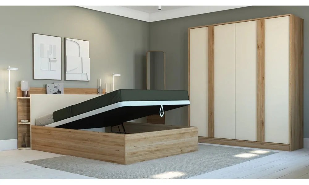 Șifonier crem/în culoare naturală cu aspect de lemn de stejar 180x197,5x53 cm Dennis – Marckeric