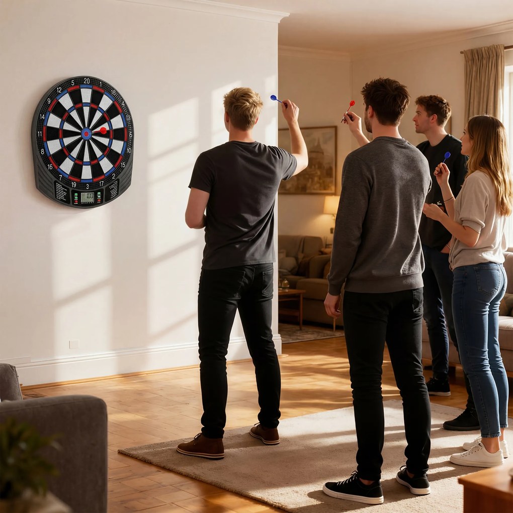 SPORTNOW Țintă Electronică pentru Darts, 6 Săgeți și Display LCD, pentru 8 Jucători, 18 Jocuri și 159 de Variante | Aosom Romania