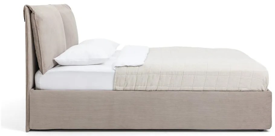 Pat dublu tapițat taupe cu spațiu de depozitare cu saltea / grătar 160x200 cm Thessa Pillow - Bonami Selection
