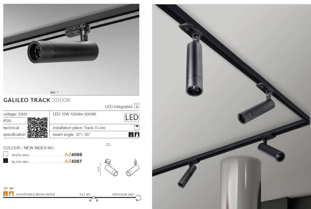 Spot LED directionabil pe sina GALILEO TRACK 3Line 15W alb
