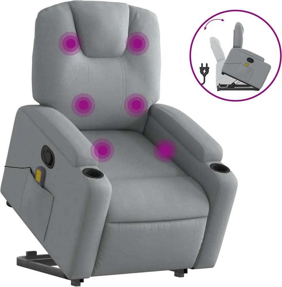 vidaXL Fotoliu de masaj rabatabil cu ridicare, gri deschis, textil