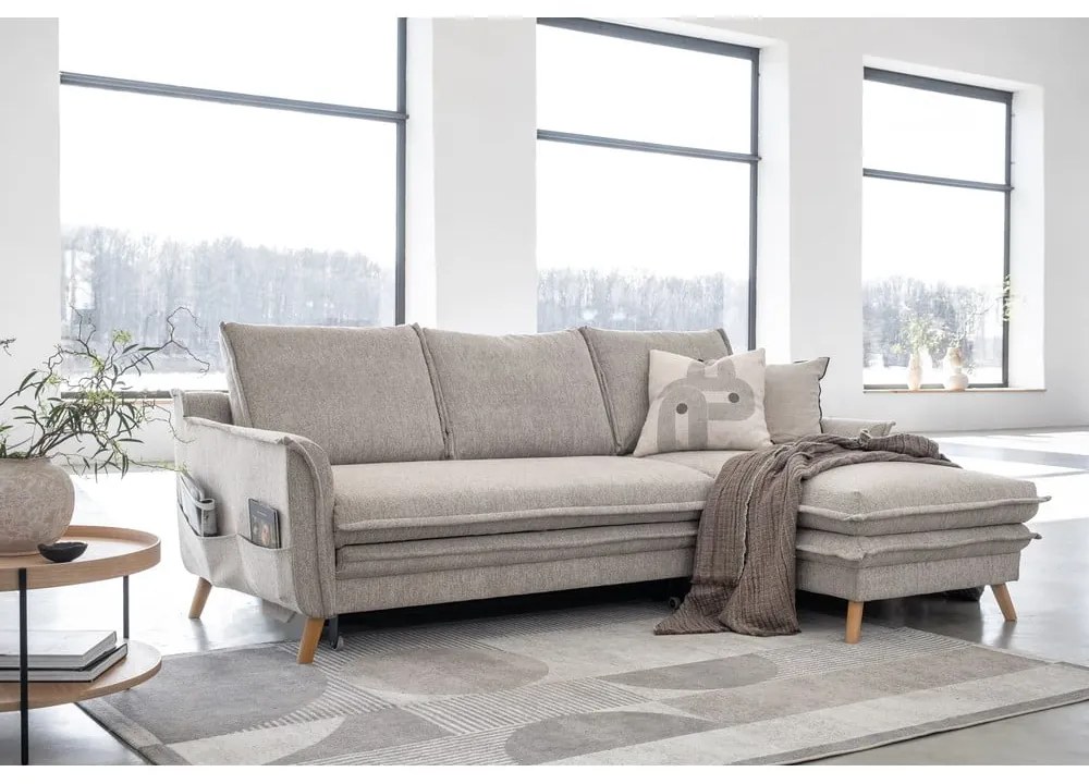 Colțar grej extensibil/cu spațiu de depozitare (cu colț pe partea dreaptă/cu șezlong) Charming Charlie – Miuform