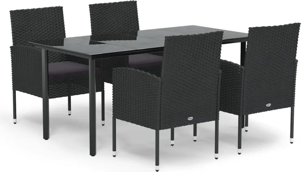 vidaXL Set mobilier de grădină cu perne, 5 piese, negru, poliratan