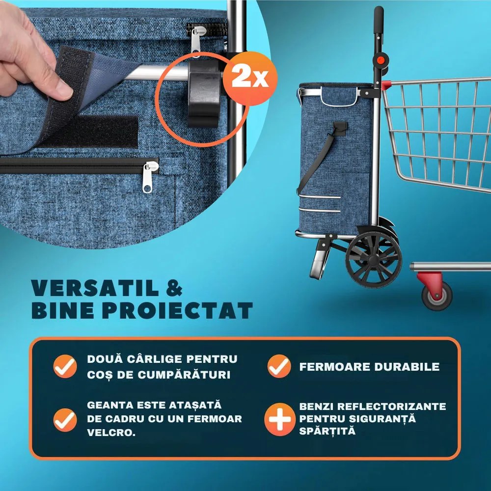 Geantă de cumpărături pe roți EASY, 50L, albastru Jurhan