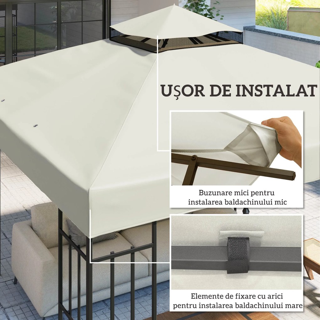 Outsunny invelis de inlocuire pentru Pergola de Gradina cu Doua Nivele si Orificii de Drenaj, 300x300 cm, Alb Crem | Aosom Romania