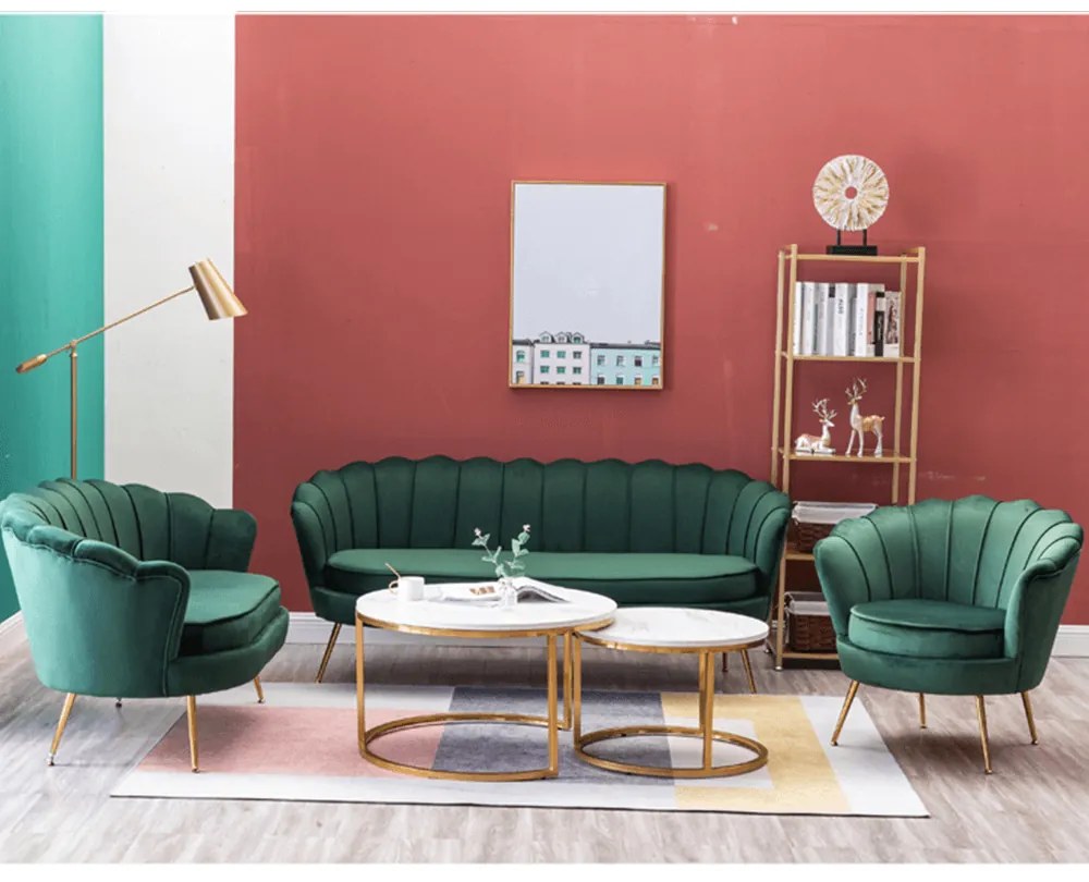 Fotoliu în stil Art-deco, catifea Velvet smarald/crom auriu, NOBLIN