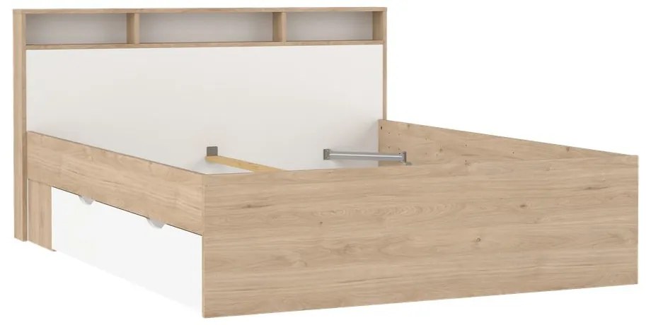 Pat matrimonial în culoare naturală cu aspect de lemn de stejar cu spațiu de depozitare fără somieră 160x200 cm Ikast – Tvilum