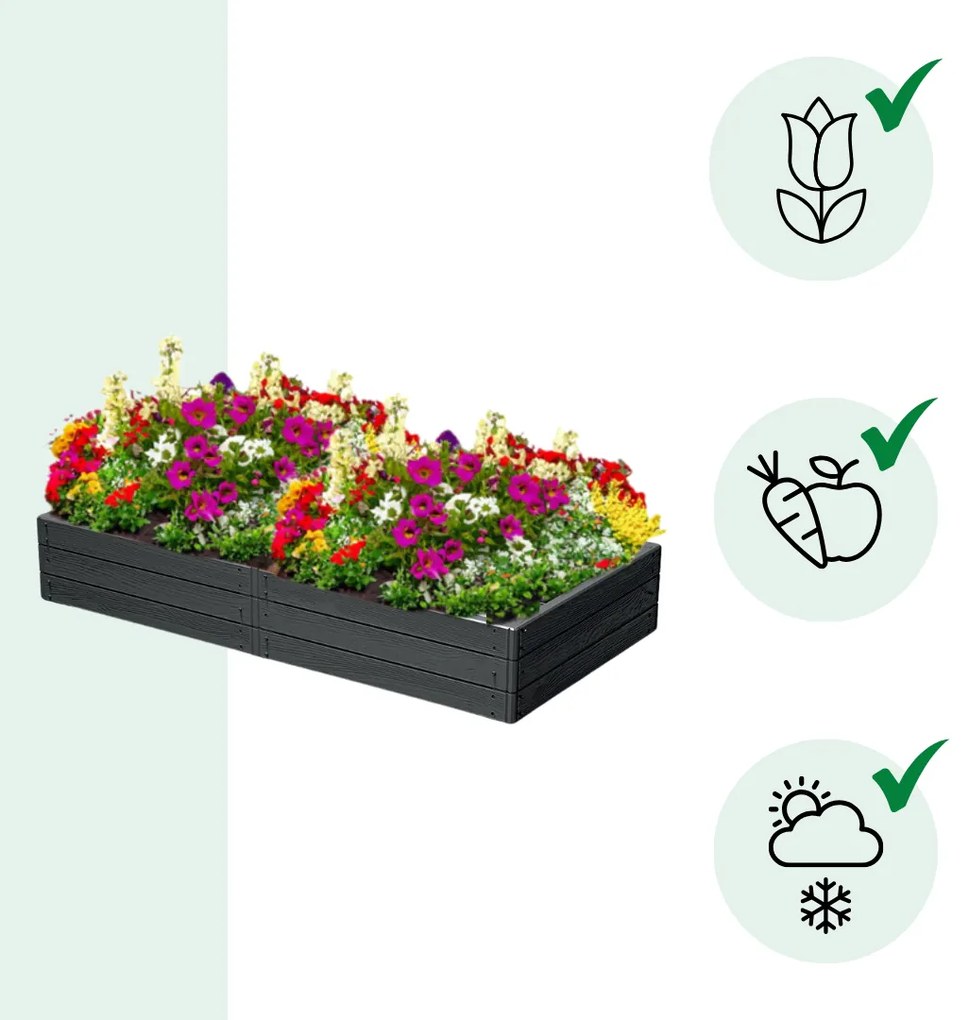 WOODY strat înălțat din plastic pentru grădină 149x75,6x25cm, antracit Prosperplast