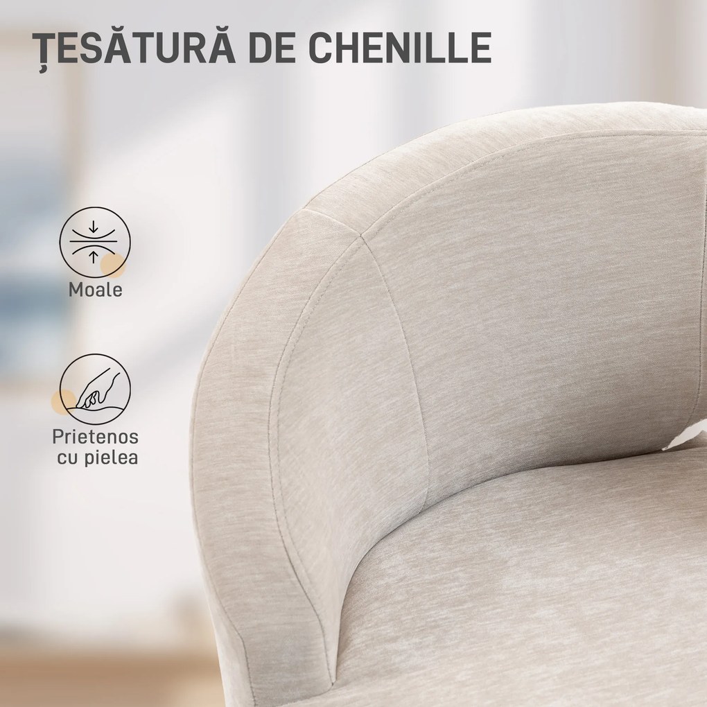 HOMCOM Scaun Modern pentru Living cu Spătar Arcuit și Arcuri Individuale, Tapițat cu Chenille, Spumă, Lemn și Oțel, 69x65x67 cm, Crem și Auriu | Aosom Romania