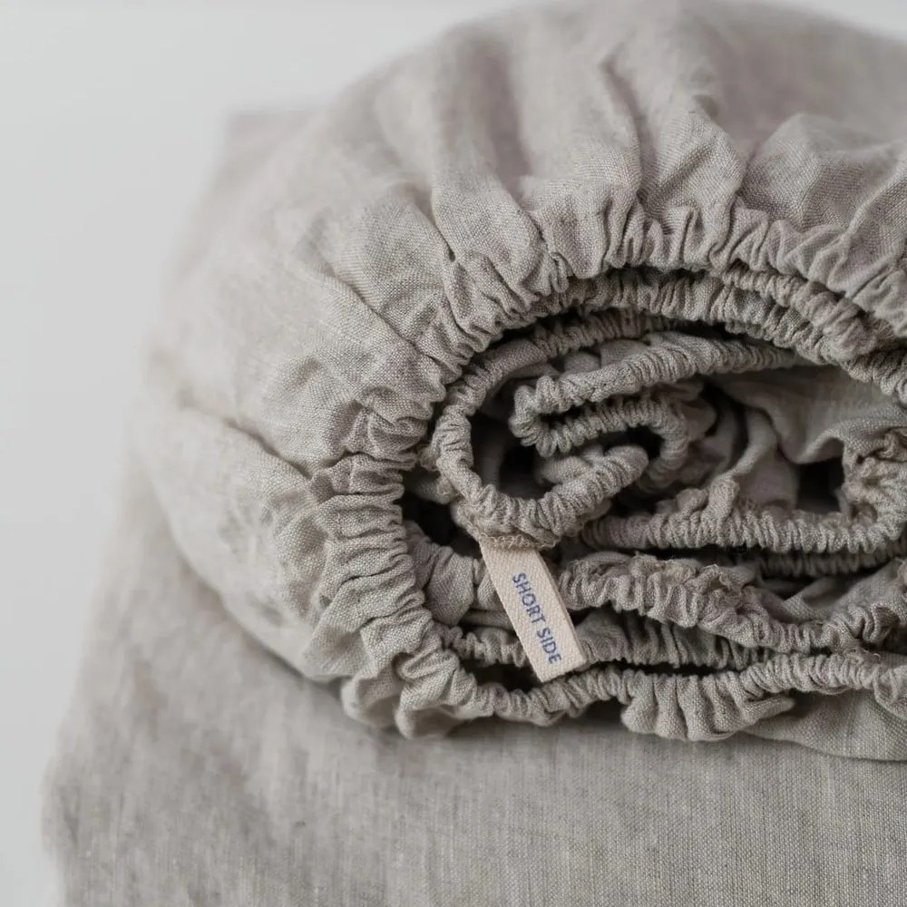 Cearceaf în culoare naturală din in cu elastic 140x200 cm Natural – Linen Tales