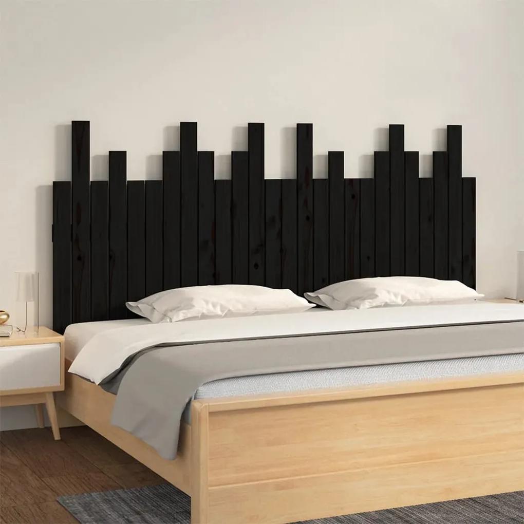 824812 vidaXL Tăblie de pat pentru perete, negru, 166x3x80 cm, lemn masiv pin