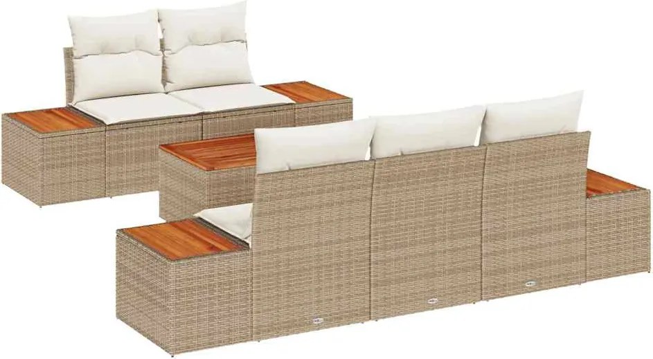 vidaXL Set de canapele pentru grădină cu pernă 6 pcs Bej Rattan poli