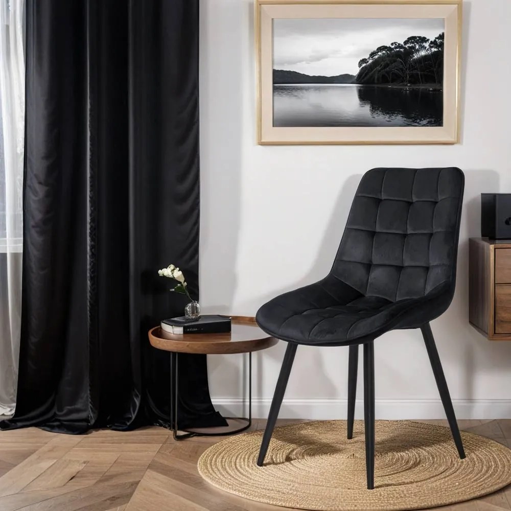Scaun living cu tapițerie din catifea și structură metalică BUC 206 negru