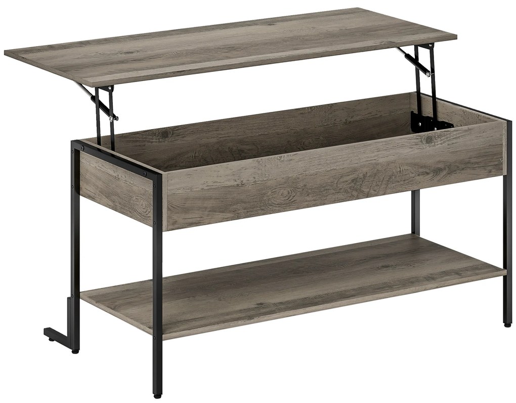 HOMCOM Masa de cafea cu blat rabatabil, masă de salon cu compartiment ascuns și raft deschis, 95x40x59cm, gri | Aosom Romania