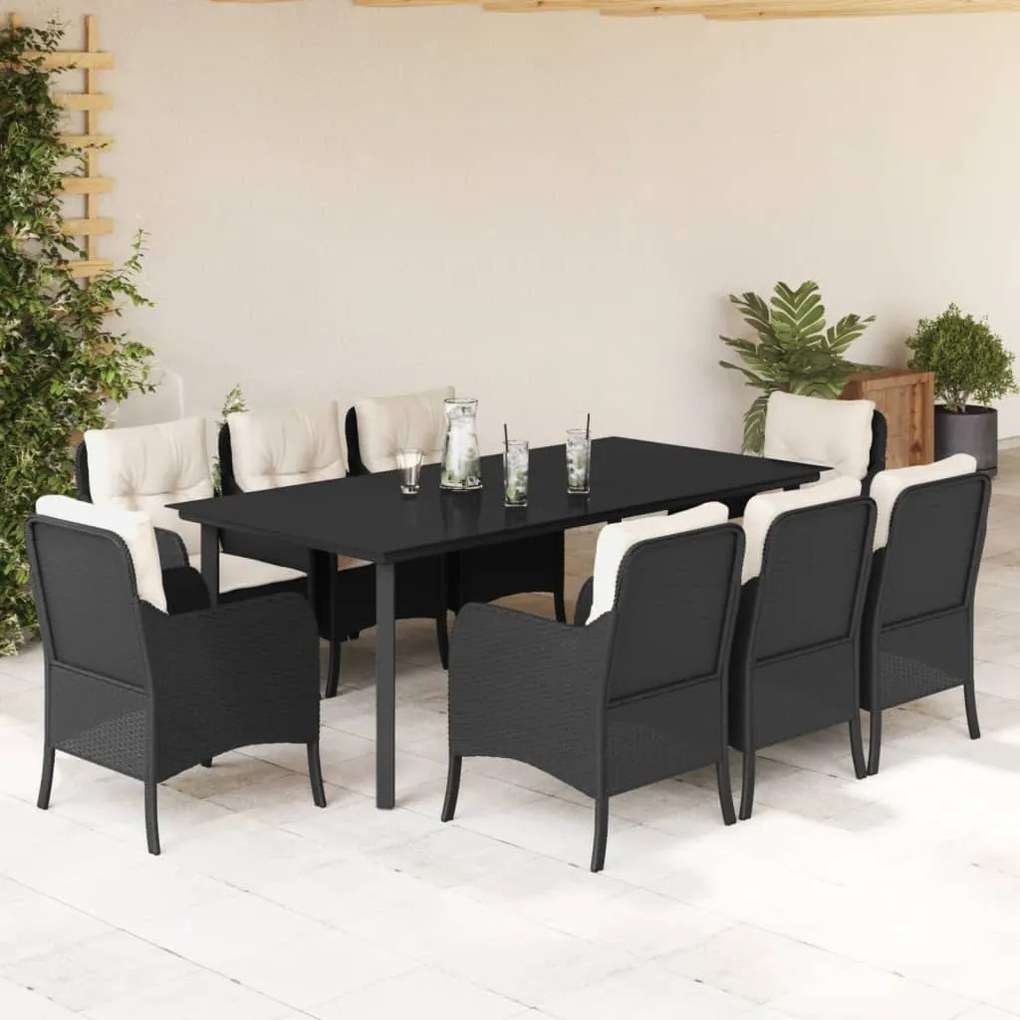 vidaXL Set mobilier de grădină cu perne, 9 piese, negru, poliratan