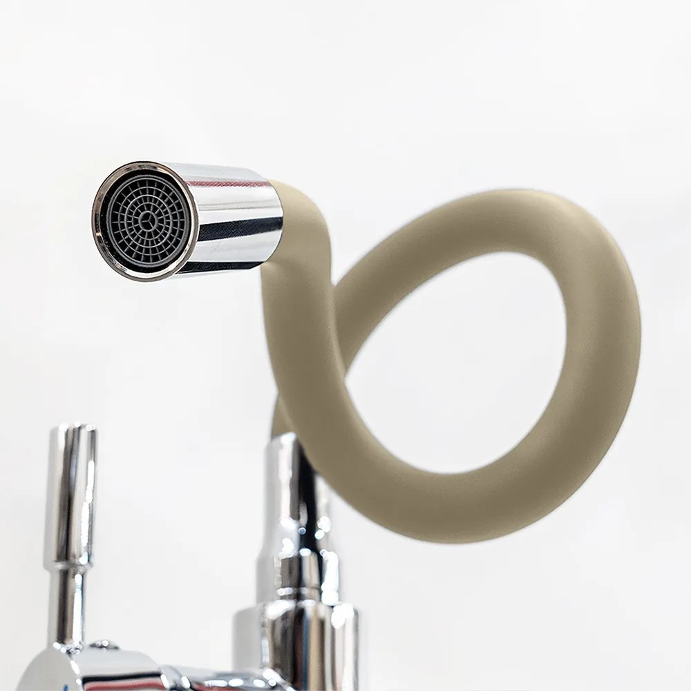 Robinet mixer pentru chiuvetă cu piedestal Corin cu gura de scurgere flexibilă bej