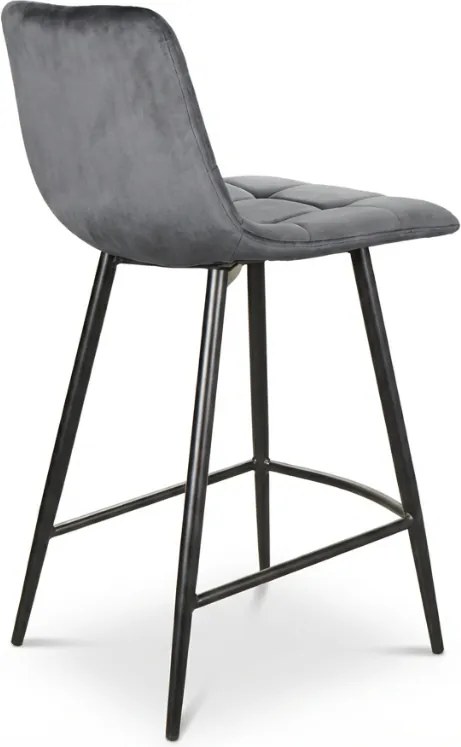 Scaun de bar gri MILA VELVET cu picioare negre