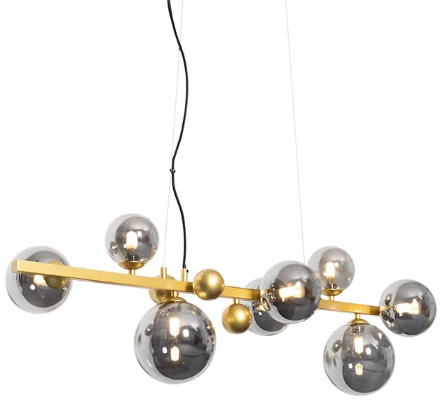 Lampă suspendată Art Deco aurie cu sticlă fumurie cu 8 lumini - David